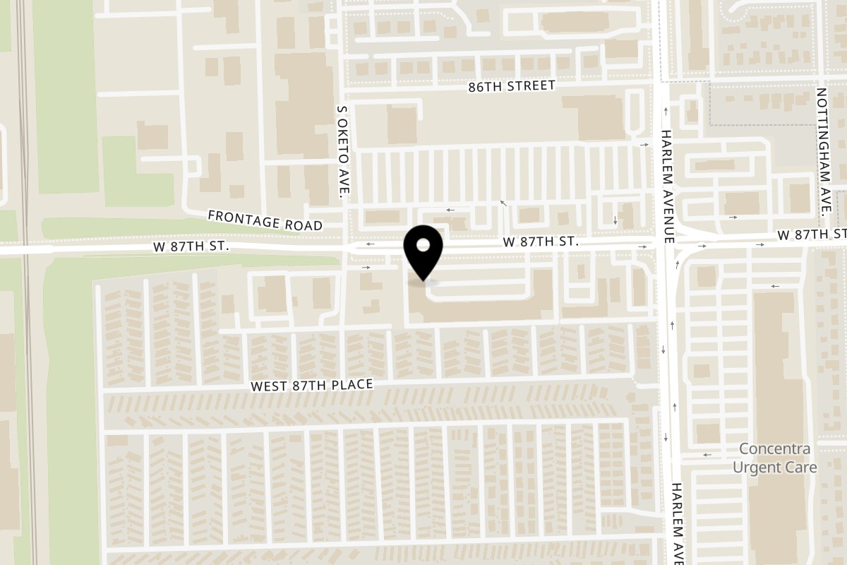 Map showing the location of Holy Buckets Halal Chicken & Chicken Bridgeview on 7331 W 87th St in Bridgeview