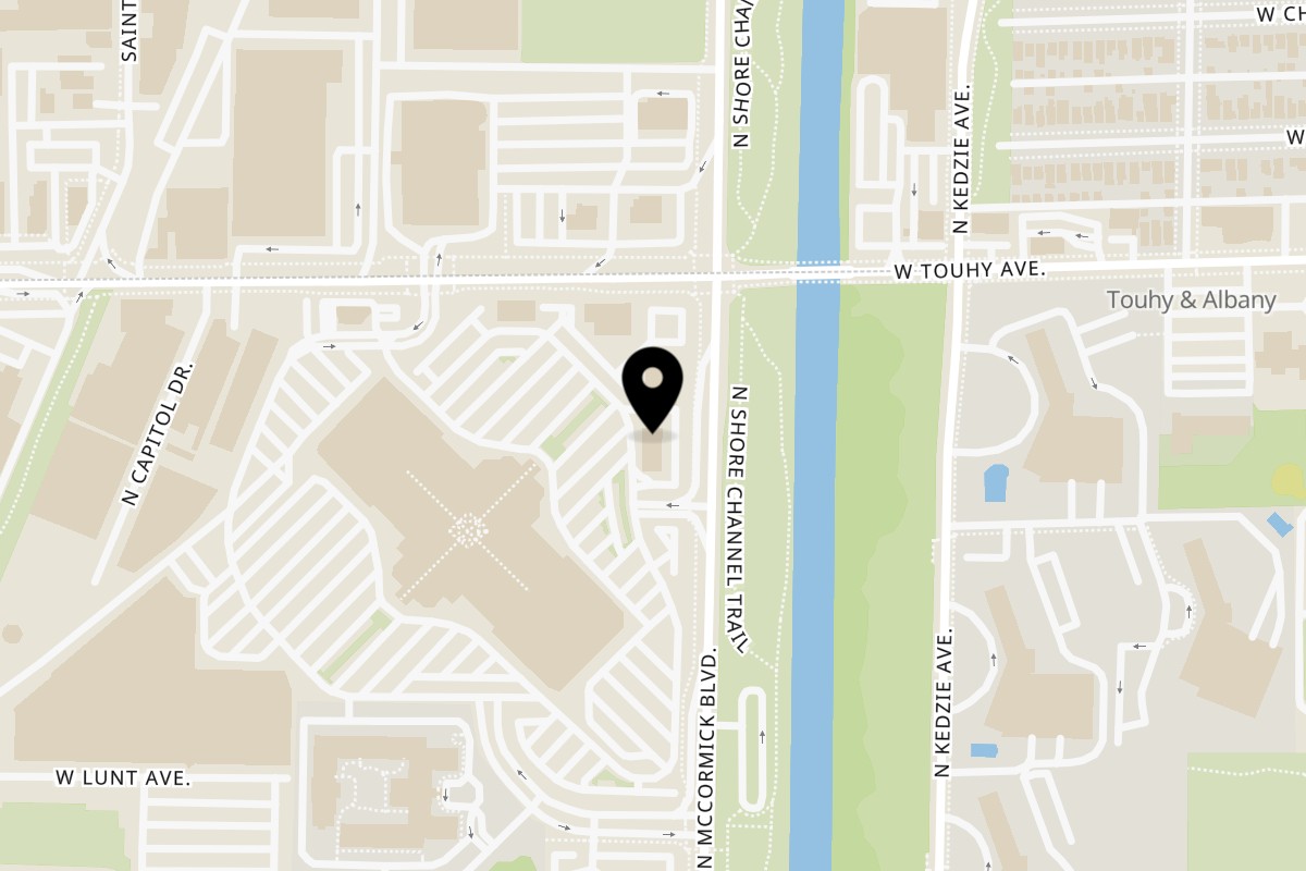 Map showing the location of Holy Buckets Halal Chicken & Chicken Lincolnwood on 7150 N McCormick Blvd in Lincolnwood